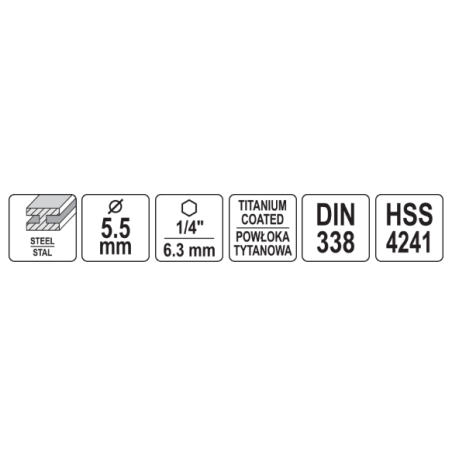 YATO Burghiu metal cu prindere hexagonala 1/4" HSS-TIN, diametru 5.5 mm