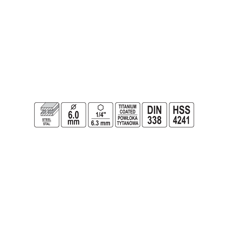 YATO Burghiu metal cu prindere hexagonala 1/4" HSS-TIN, diametru 6 mm