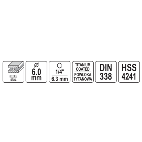 YATO Burghiu metal cu prindere hexagonala 1/4" HSS-TIN, diametru 6 mm