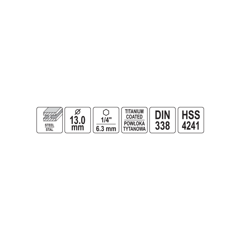 YATO Burghiu metal cu prindere hexagonala 1/4" HSS-TIN, diametru 13 mm