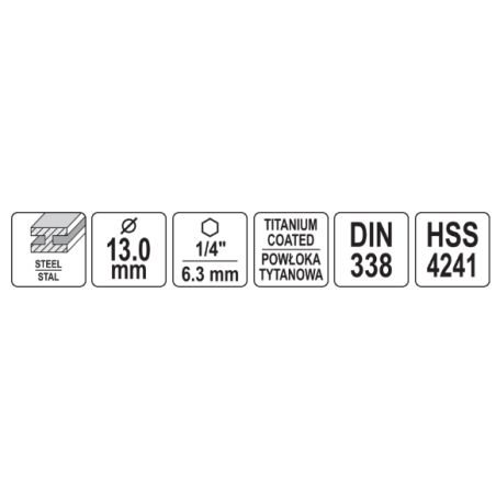 YATO Burghiu metal cu prindere hexagonala 1/4" HSS-TIN, diametru 13 mm