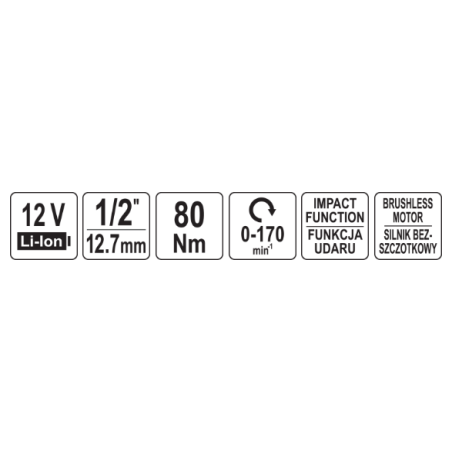 YATO Antrenor compatibil cu acumulator Li-Ion 18V,prindere 1/2'', 80Nm