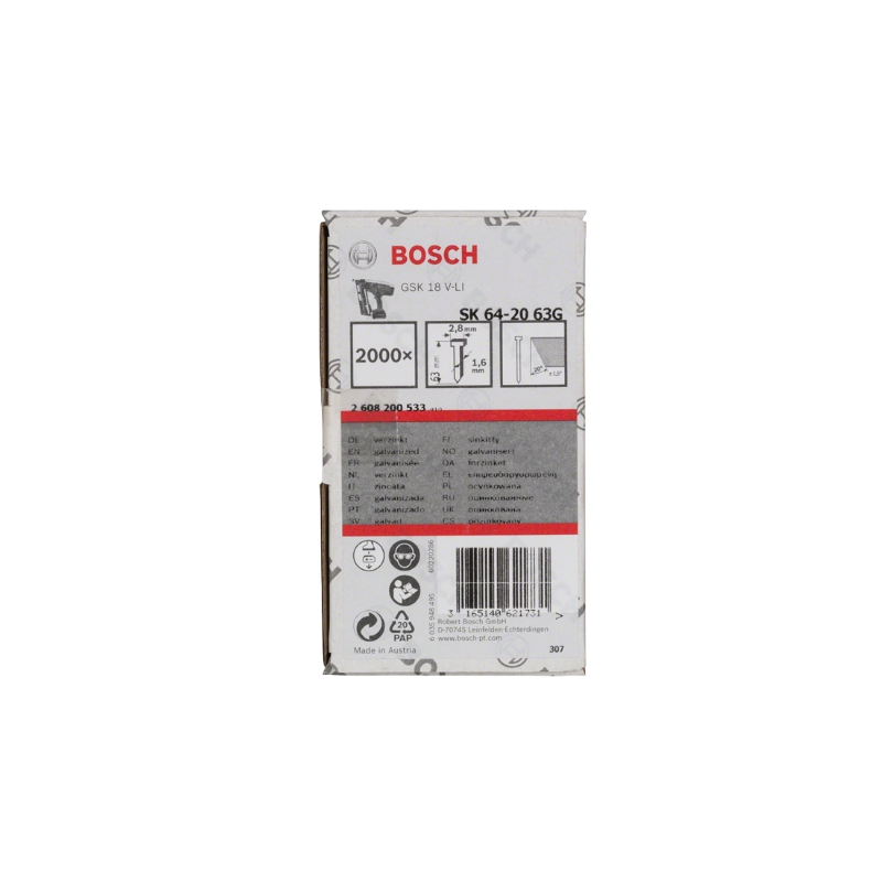 2608200533 BOSCH Set 2000 cuie 63x2.8x1.6 mm SK64 20G pentru capsatorul GSK 18V-Li
