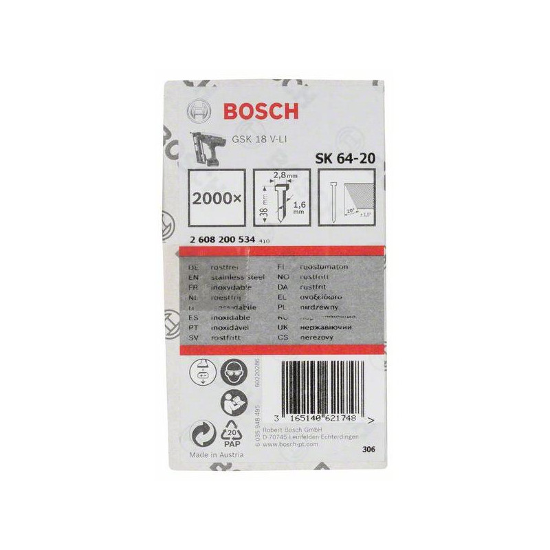 BOSCH Set 2000 cuie 38x2.8x1.6mm SK6420NR pentru capsatorul GSK 18V-Li