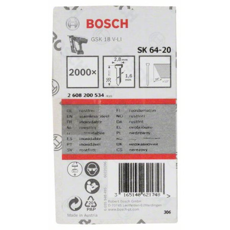 BOSCH Set 2000 cuie 38x2.8x1.6mm SK6420NR pentru capsatorul GSK 18V-Li