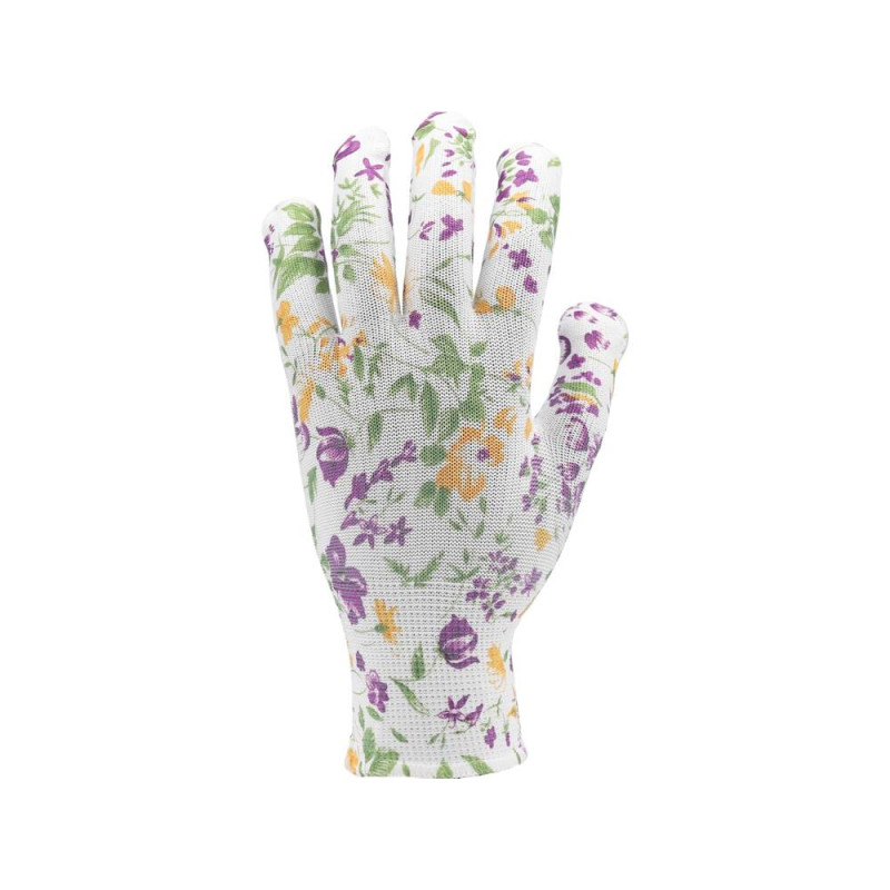 FLO Manusi de gradinarit gri cu model plante colorate, marimea 8