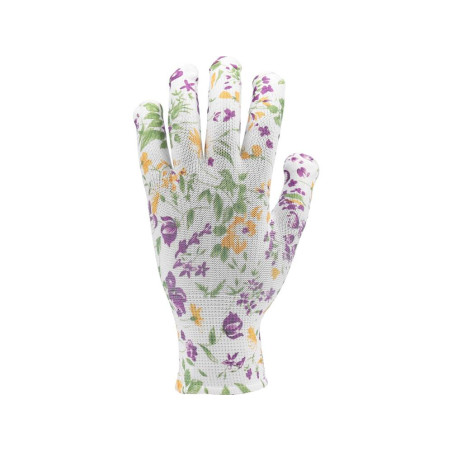 FLO Manusi de gradinarit gri cu model plante colorate, marimea 8