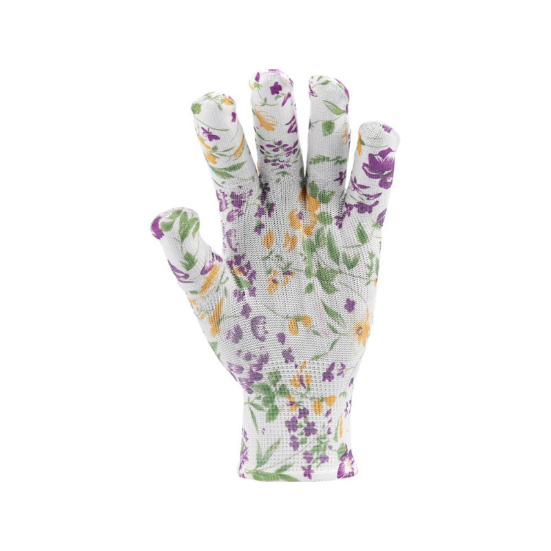 FLO Manusi de gradinarit gri cu model plante colorate, marimea 8