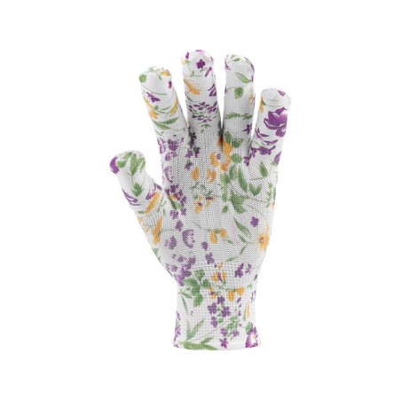 FLO Manusi de gradinarit gri cu model plante colorate, marimea 8
