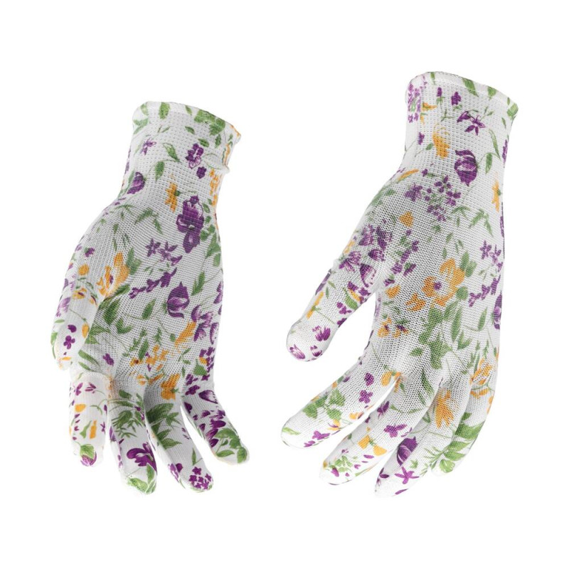 FLO Manusi de gradinarit gri cu model plante colorate, marimea 8