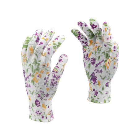 FLO Manusi de gradinarit gri cu model plante colorate, marimea 8