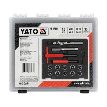 YATO Kit de reparare a filetului M16x2.0mm, 15 bucati