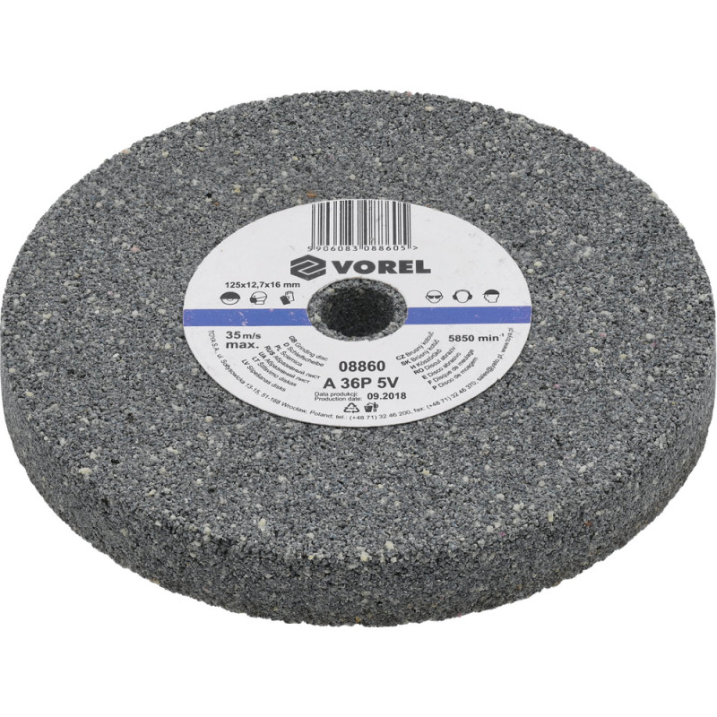 08860 VOREL Disc abraziv polizor banc,125x12.7x17 mm,granulatie mare