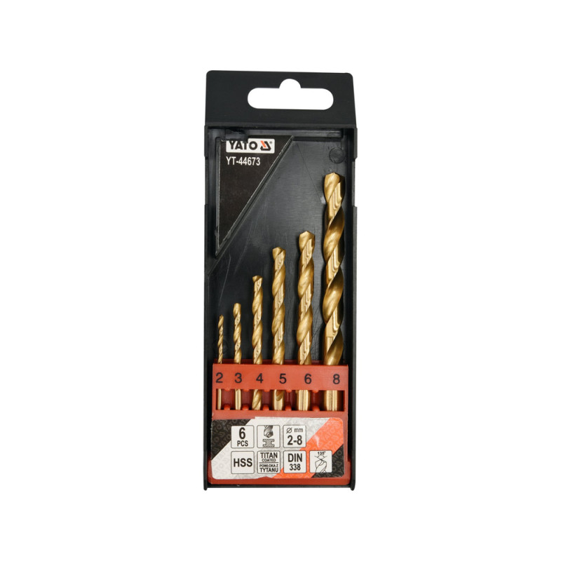 YATO Set 6 burghie metal HSS-TIN, diametru 2-8 mm, prindere cilindrica