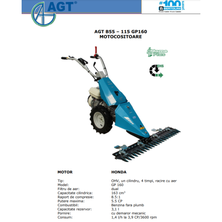 PFB55GP160115SP BERTOLINI Motocositoare B55 motor Honda GP160 5.5 CP, bara 115 cm iarba SP