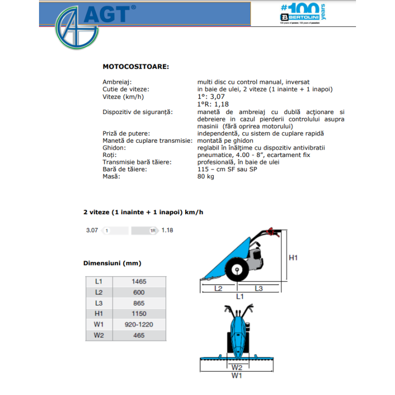 PFB55GX160115SF BERTOLINI Motocositoare B55 motor Honda GX160 5.5 CP, bara 115 cm paioase SF