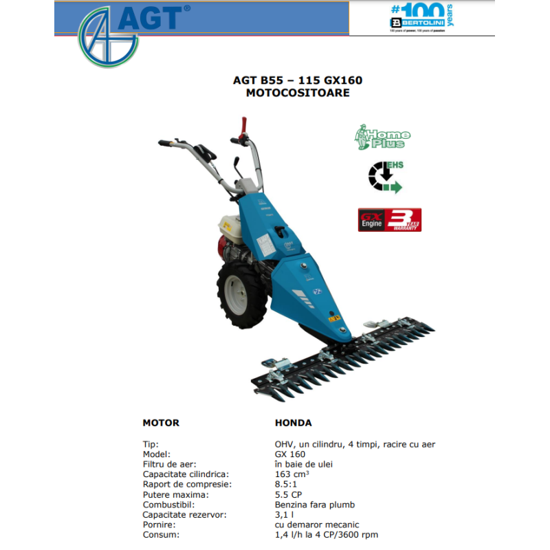 PFB55GX160115SF BERTOLINI Motocositoare B55 motor Honda GX160 5.5 CP, bara 115 cm paioase SF