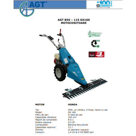 PFB55GX160115SF BERTOLINI Motocositoare B55 motor Honda GX160 5.5 CP, bara 115 cm paioase SF