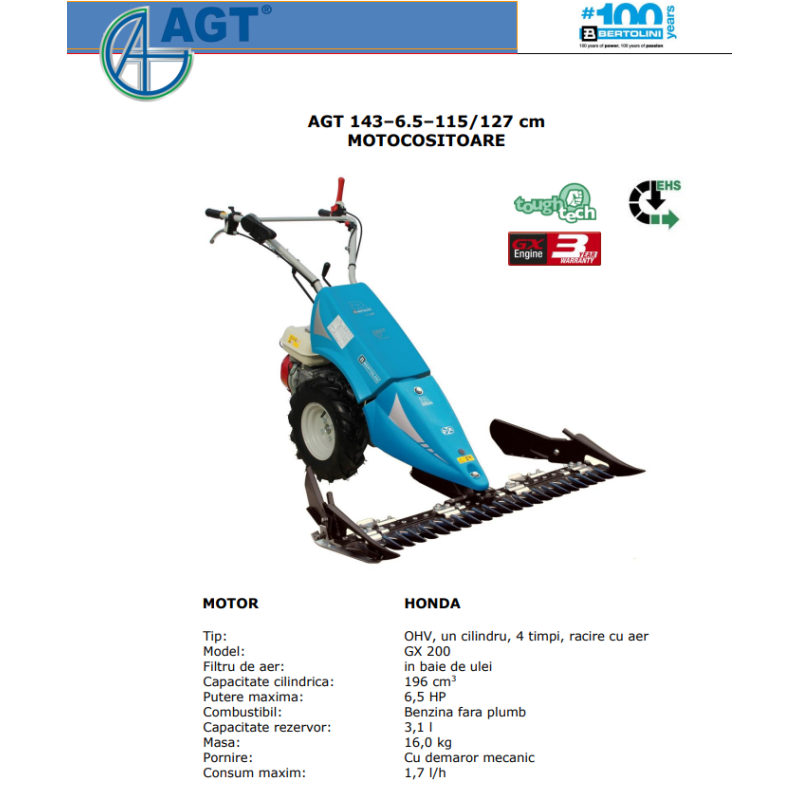PFAS143GX2015SP BERTOLINI Motocositoare 143 motor Honda GX200 6.5 HP, bara 115 cm iarba SP