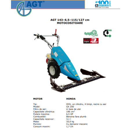 PFAS143GX2015SP BERTOLINI Motocositoare 143 motor Honda GX200 6.5 HP, bara 115 cm iarba SP