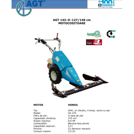 PFAS143GX2727SP BERTOLINI Motocositoare 143 motor Honda GX270 9 HP, bara 127 cm iarba SP