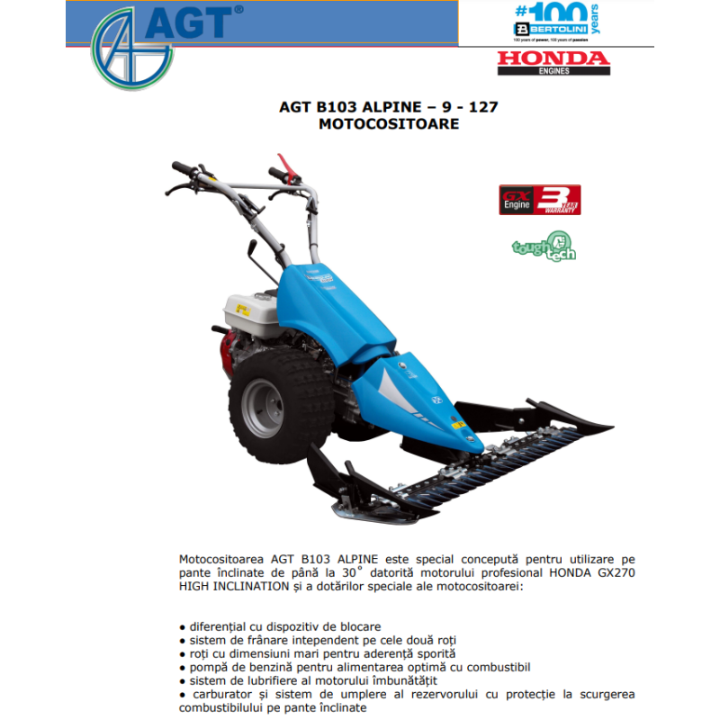 PFAS103GX2727SP BERTOLINI Motocositoare B103 ALPINE motor Honda GX270 9 CP, bara 127 cm iarba SP