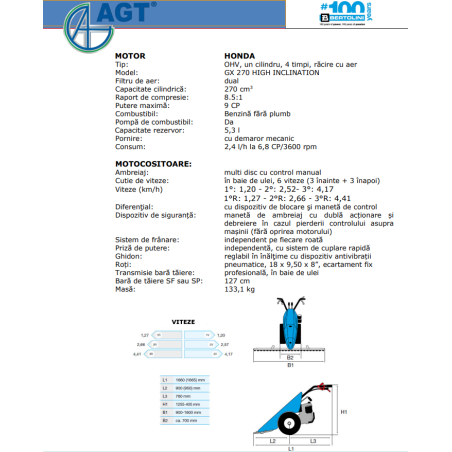 PFAS103GX2740SP BERTOLINI Motocositoare B103 ALPINE motor Honda GX270 9 CP, bara 140 cm iarba SP