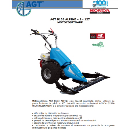PFAS103GX2740SP BERTOLINI Motocositoare B103 ALPINE motor Honda GX270 9 CP, bara 140 cm iarba SP
