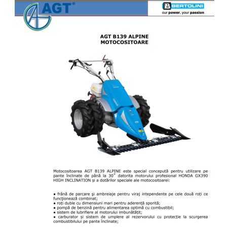 PFAS139GX3H40FL BERTOLINI Motocositoare B139 ALPINE motor Honda GX390 13CP HIGH INCLINATION, bara 140 cm paioase SF