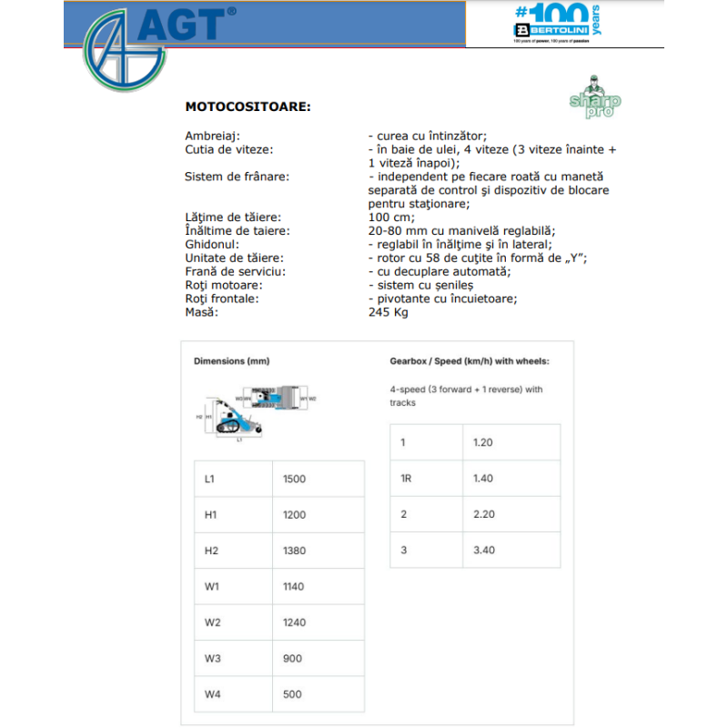 BERTOLINI Dristugator vegetal BTS 100 TR, motor Honda GX390 ALPINE 13 CP, rezervor de 6.1 l