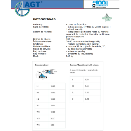 BERTOLINI Dristugator vegetal BTS 100 TR, motor Honda GX390 ALPINE 13 CP, rezervor de 6.1 l