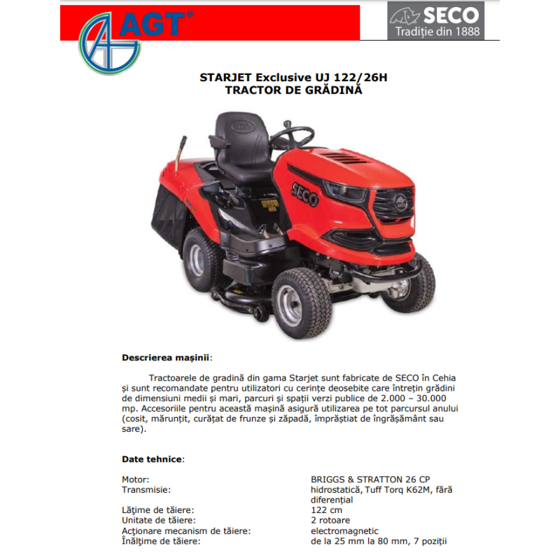S536027052990 SECO STARJET EXCLUSIVE 122 26H Tractorgazon, B&S 26 CP