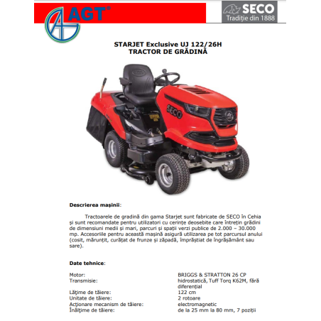 S536027052990 SECO STARJET EXCLUSIVE 122 26H Tractorgazon, B&S 26 CP