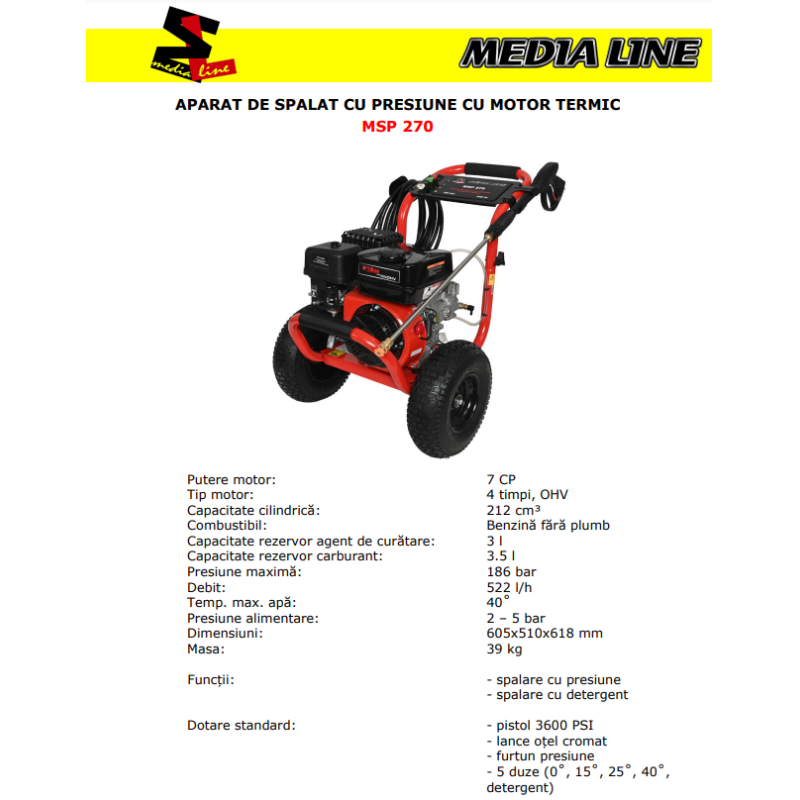 MSP270 MEDIALINE Aparat de spalat cu presiune,motor termic 4 timpi 7CP