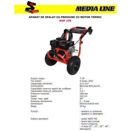 MSP270 MEDIALINE Aparat de spalat cu presiune,motor termic 4 timpi 7CP