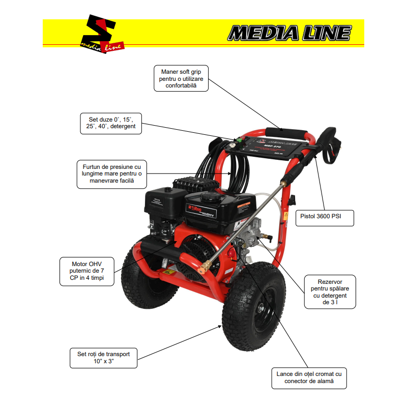 MSP270 MEDIALINE Aparat de spalat cu presiune,motor termic 4 timpi 7CP