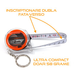 Ruleta Compacta banda metalica cu dublu marcaj, corp transparent cu inel tip breloc, 2m x 13mm