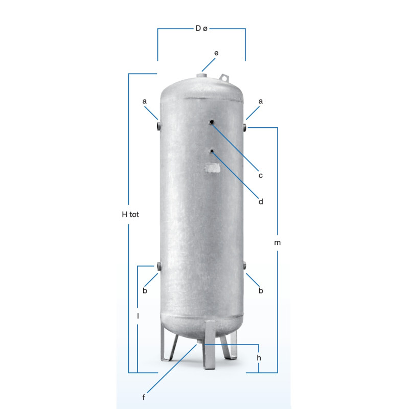 Rezervor vertical galvanizat / zincat - 2000 litri, max. 11.5 bari - ABAC-V2000-11.5B-ZINC