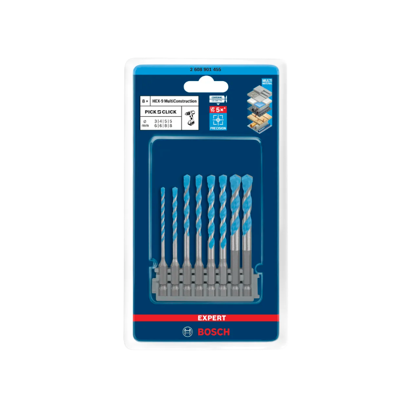 2608901455 BOSCH EXPERT Set de burghie HEX-9 MultiConstruction 3-8 mm