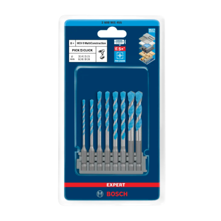2608901455 BOSCH EXPERT Set de burghie HEX-9 MultiConstruction 3-8 mm