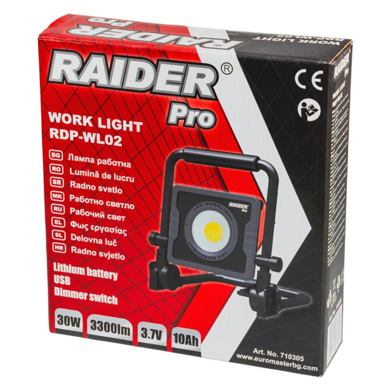 710305 Raider Pro RDP-WL02 Lampa de lucru 3.7V, 10Ah, 30W, 3300lm, USB