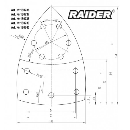 180738 Raider Set 10 foi abrazive perforate Velcro 150х150x100 mm P120