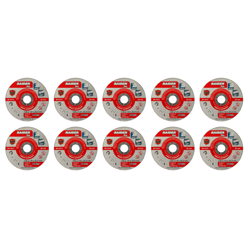 160158 Raider Set 10 discuri taiat metal 125х1mm, A60T, Inox