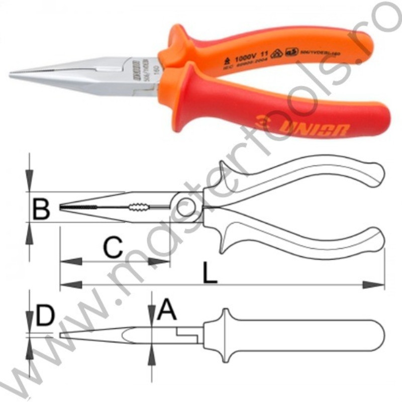 610435 Cleste cu varfuri rotunde si tais izolat 1000V,160mm,506/1VDEDP
