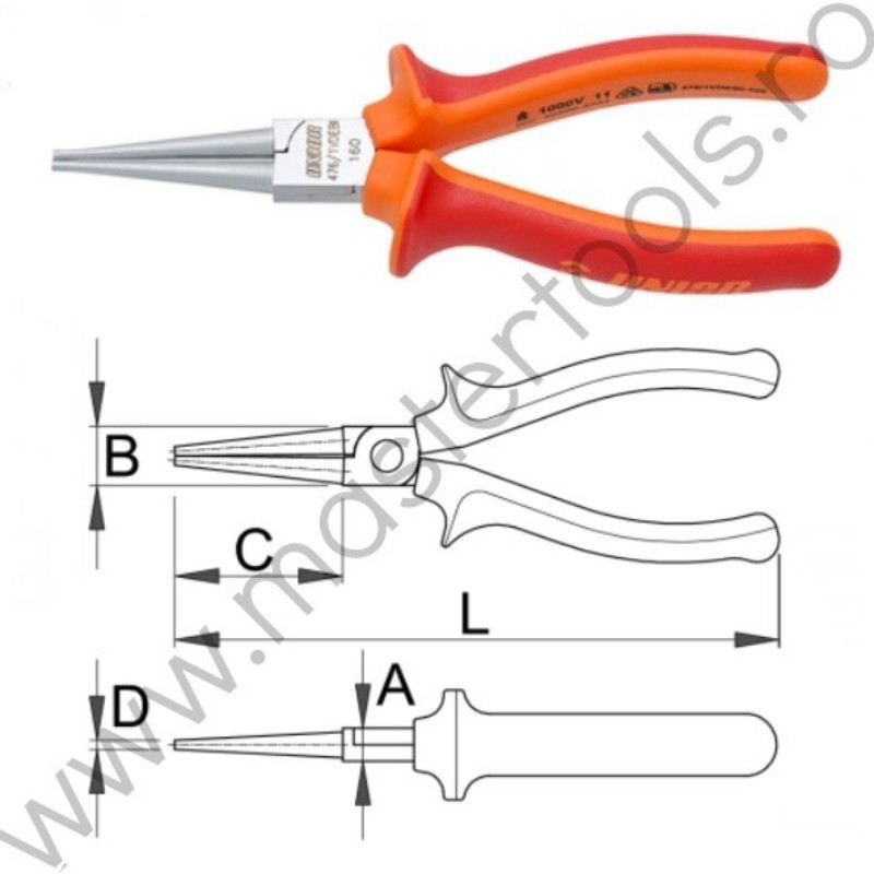 610432 UNIOR Cleste cu varfuri rotunde izolat 1000V, 160mm, 476/1VDEBI