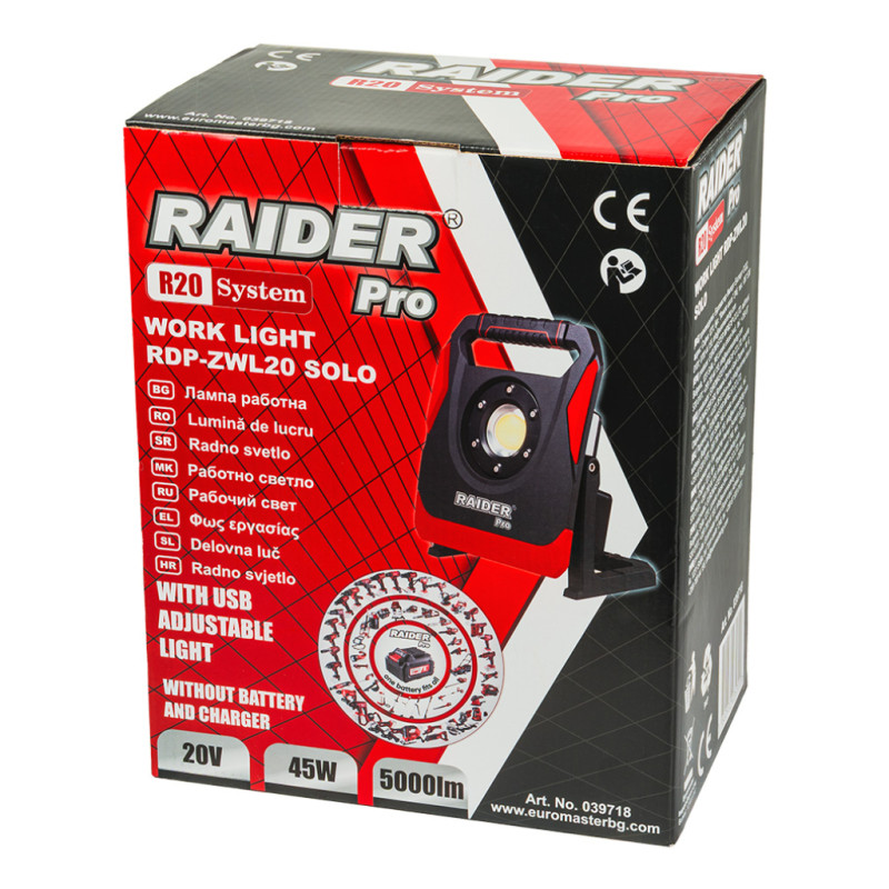039718 Raider RDP-ZWL20 Lampa de lucru 45W, 5000lm, USB, compatibila cu Li-Ion 20V