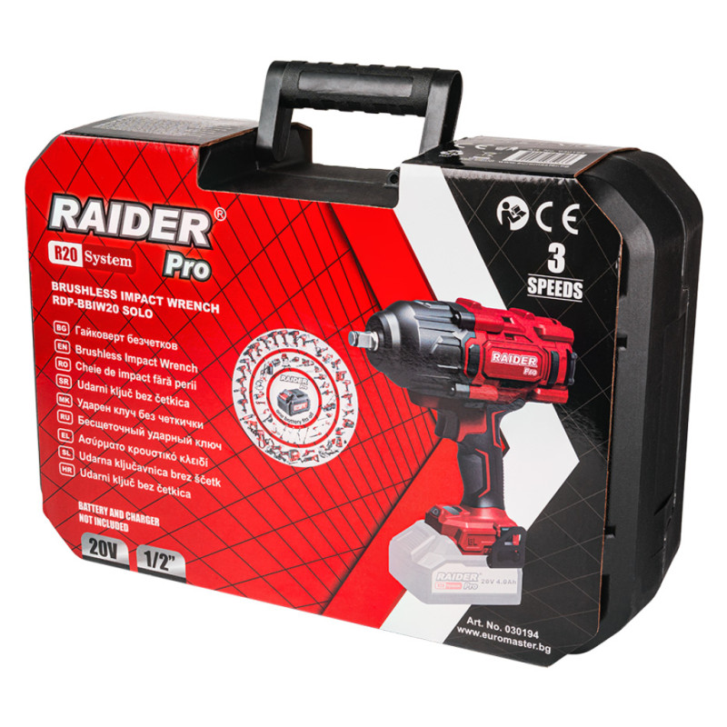 030194 Raider RDP-BBIW20 Masina insurubat cu impact compatibila cu acumulator Li-Ion 20V, cuplu 2000Nm, prindere 1/2