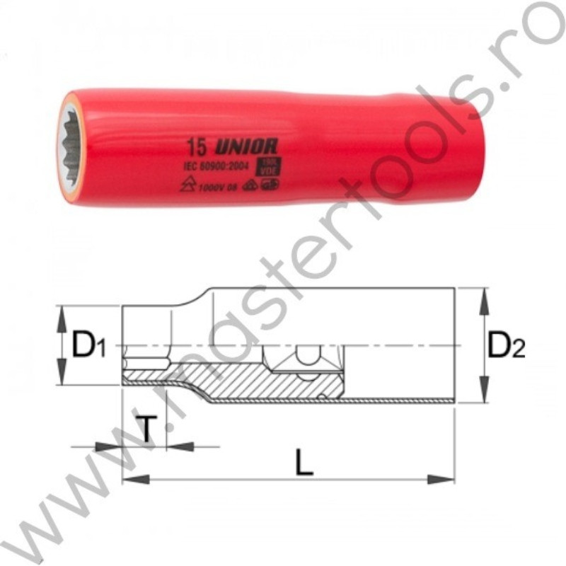619113 UNIOR Cap cheie tubulara lunga 1/2" izolat la 1000 V, 19 mm