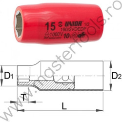 621594 UNIOR Cap cheie tubulara 1/2" izolat la 1000 V, 15 mm, 190/2VDEDP
