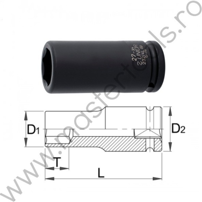 607938 UNIOR Cheie tubulara lunga de impact prindere patrat 3/4",24 mm